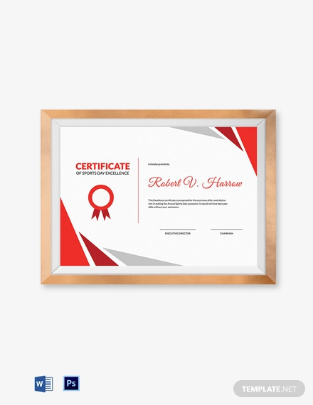 sports day excellence certificate template
