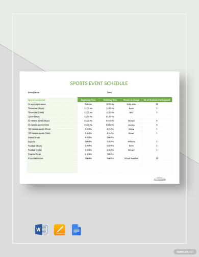 Sports Event Schedule Template