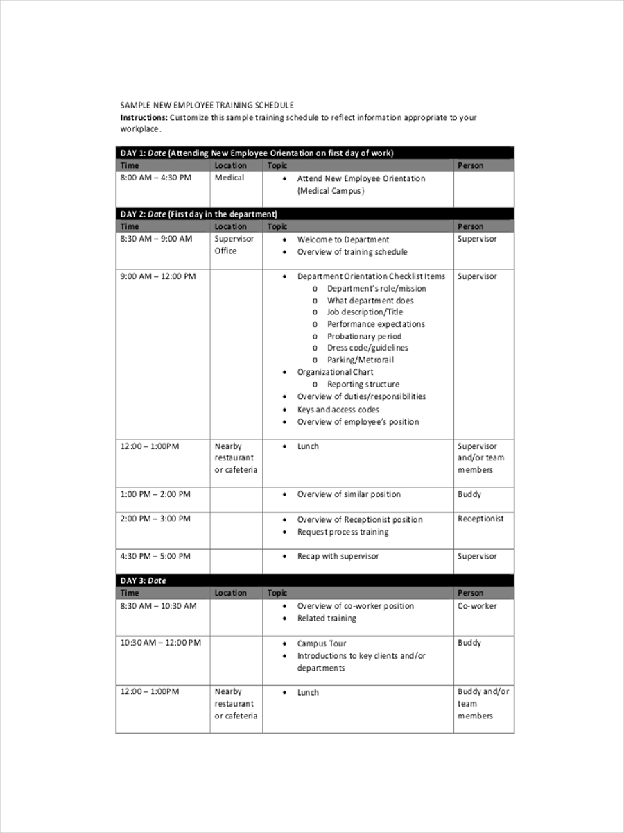 staff training schedule