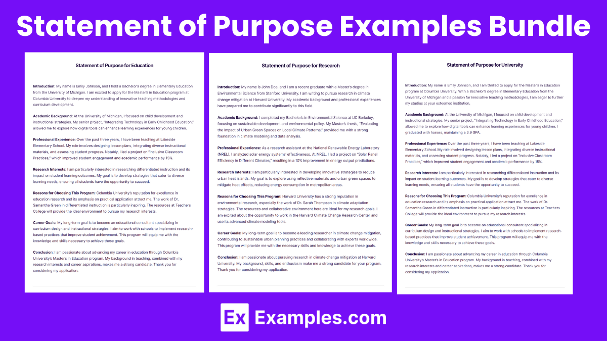 Statement of Purpose Examples Bundle