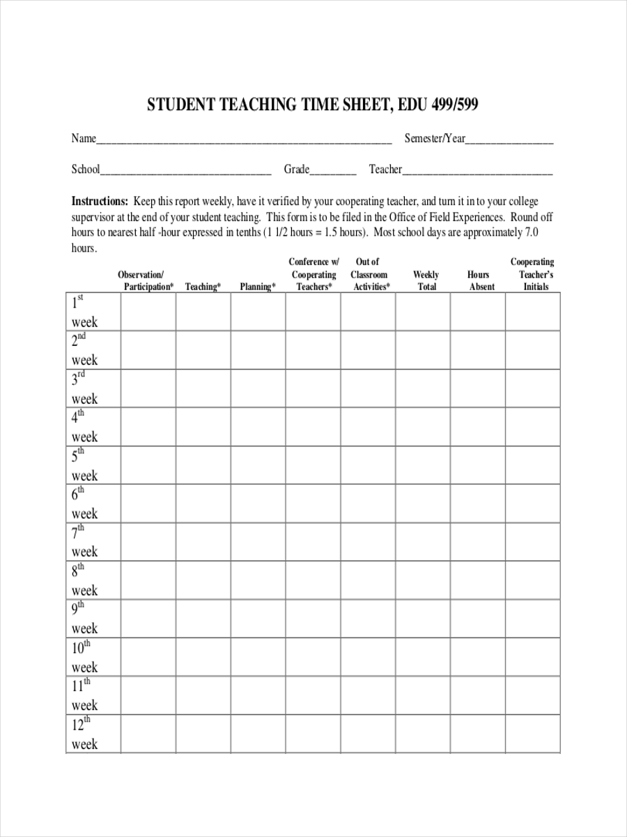 student teaching time sheet