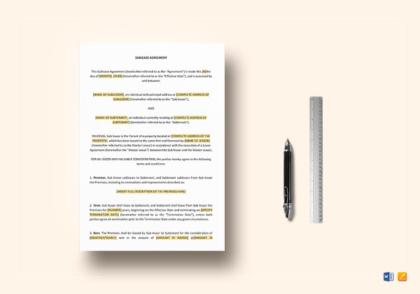 Sublease Agreement Word Template