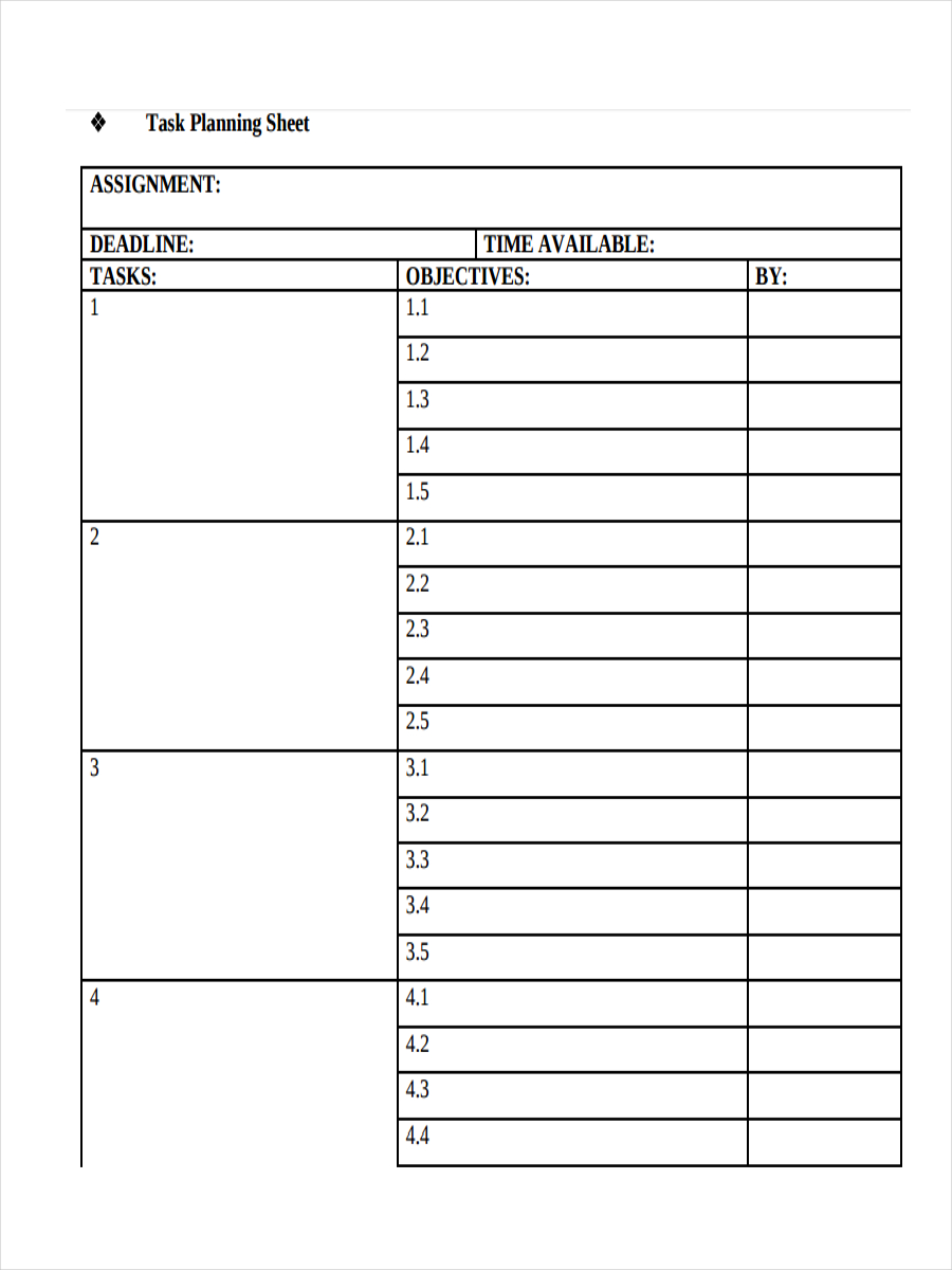 Task Planning Sheet