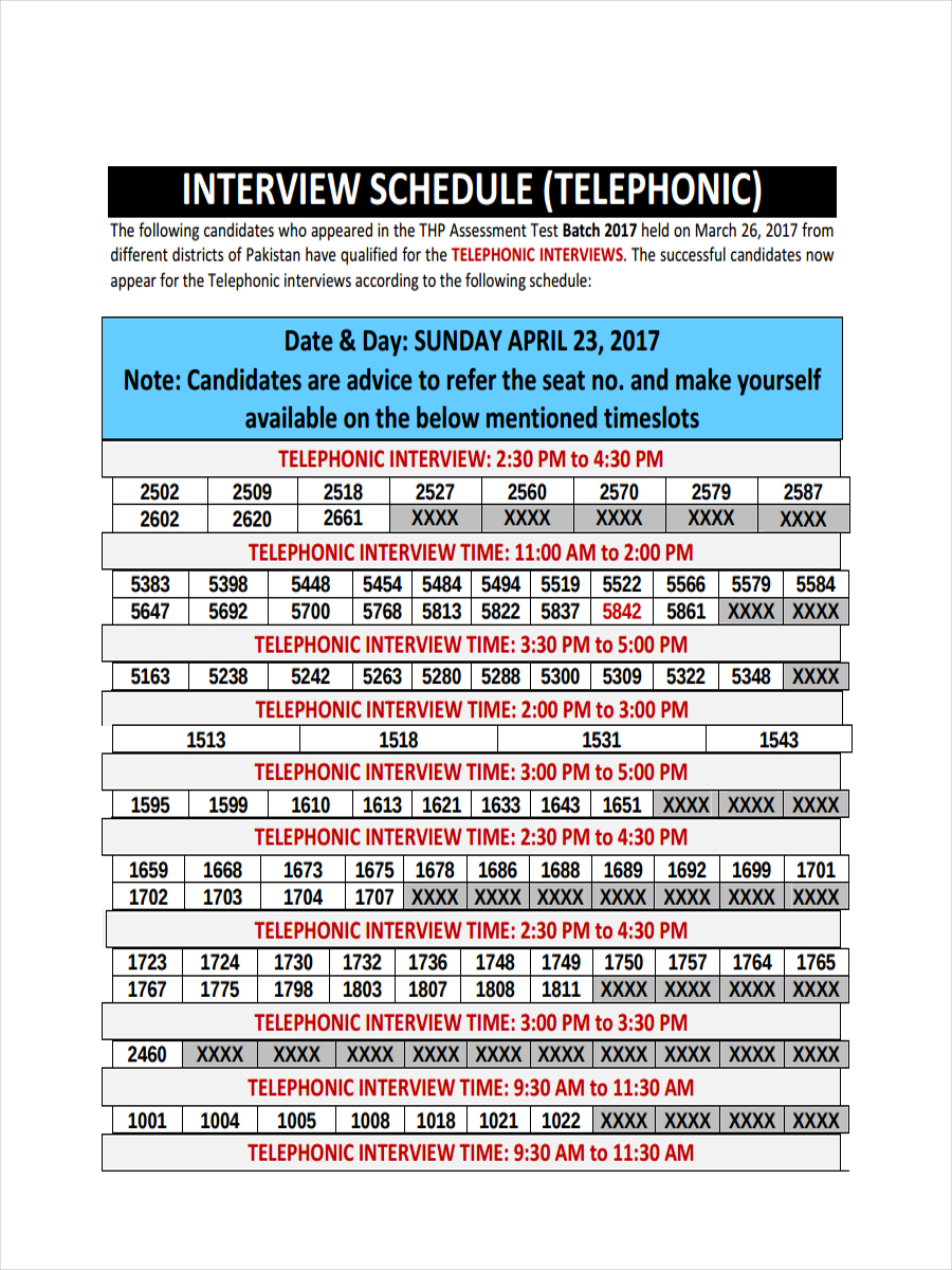 Telephone Interview Schedule
