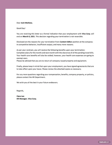 Termination Notice Letter Template