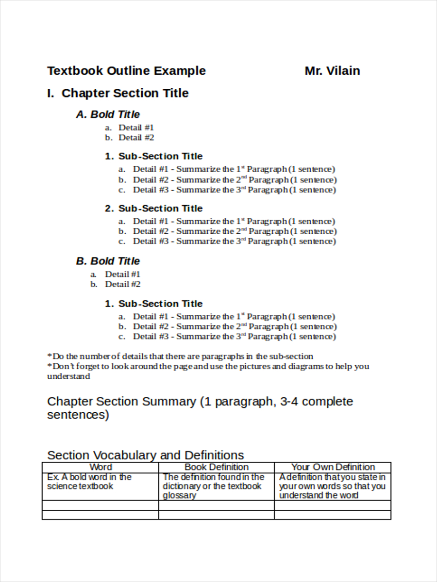 textbook outline example