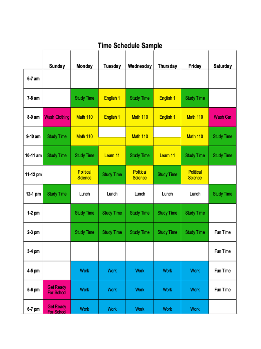 student time management chart