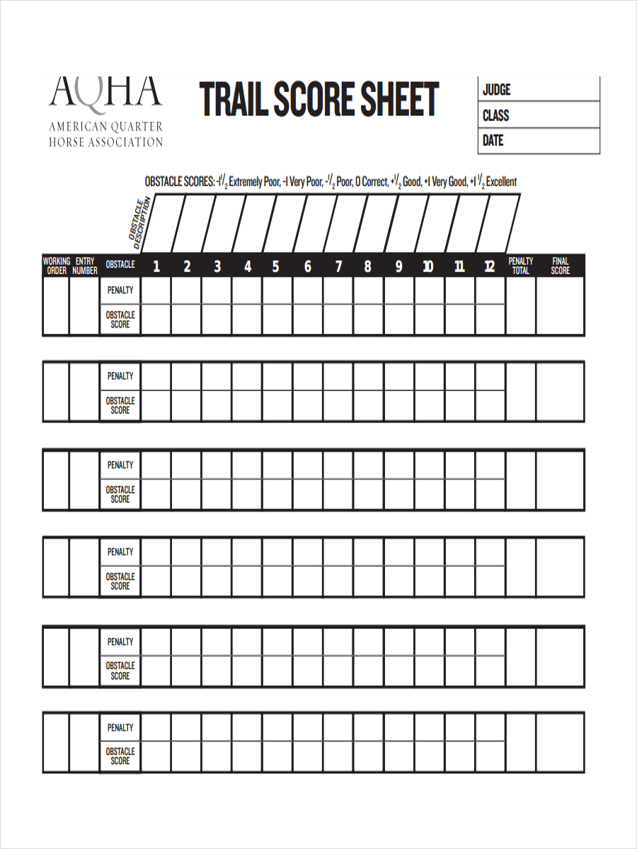 trail score sample sheet