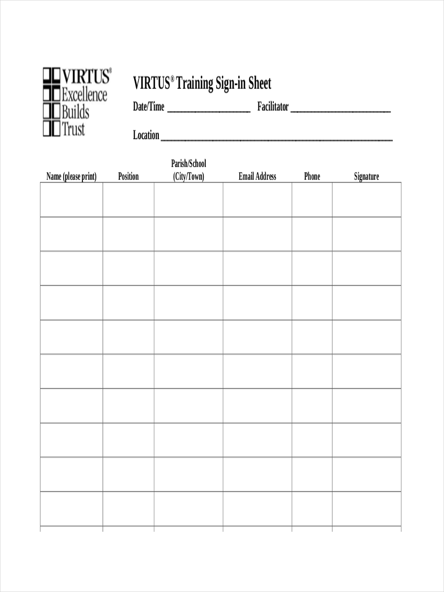 Training Sign up Sheet Sample