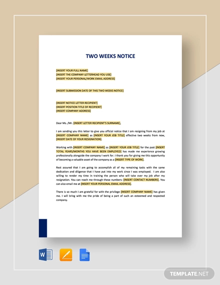 Two Weeks Notice 6 Examples Format Pdf Examples