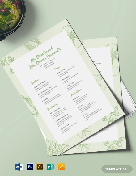 vegetarian wedding menu template