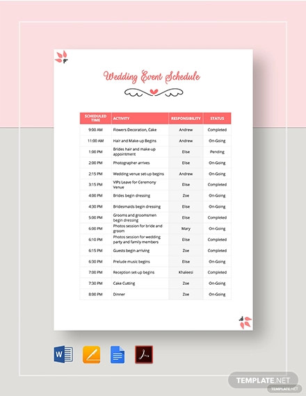 Wedding Event Schedule Template