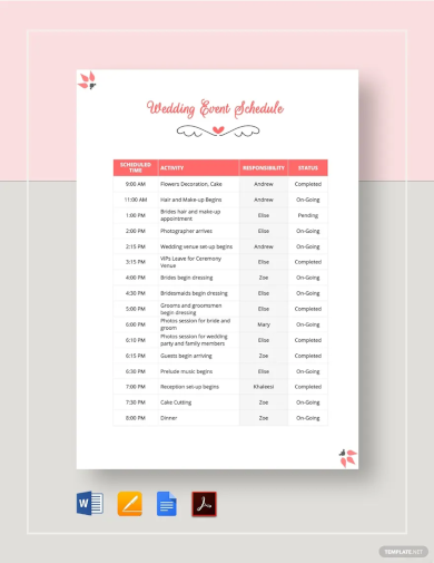 Wedding Event Schedule Template