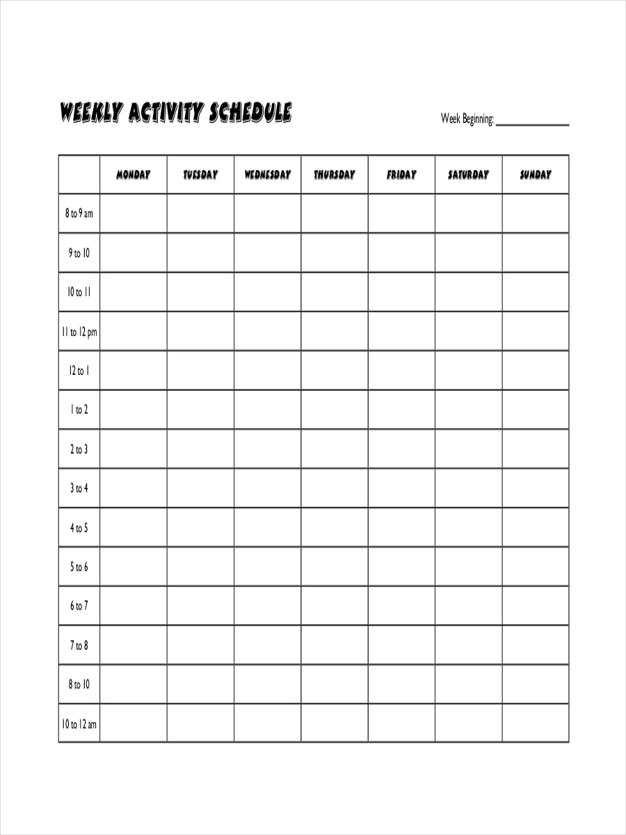 Weekly Activity Schedule Sample