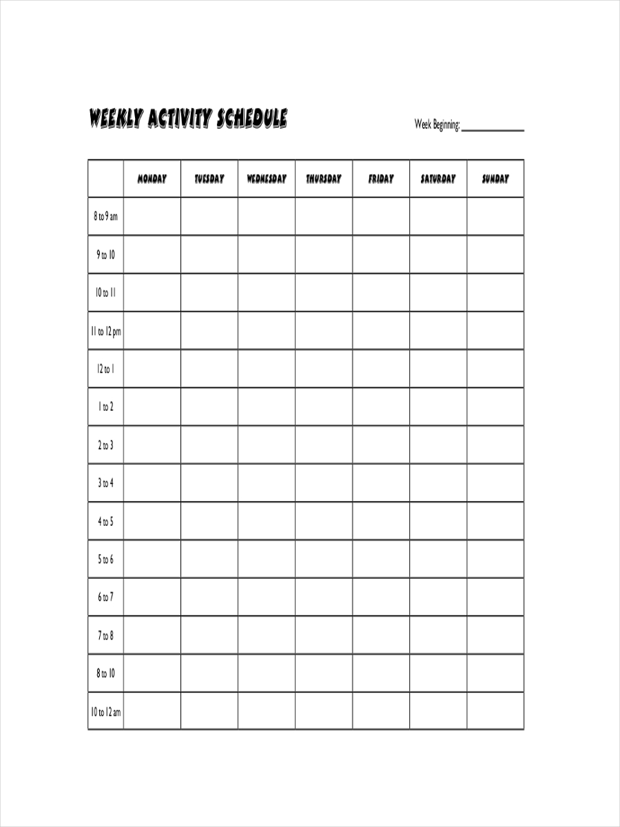 weekly activity schedule
