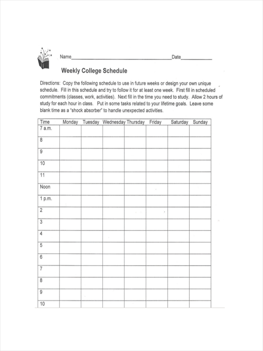 weekly college schedule