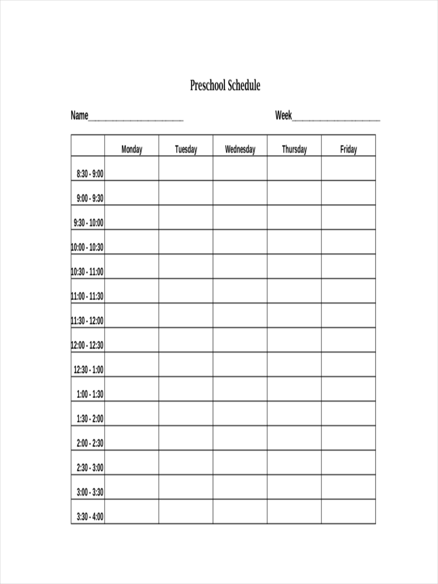 weekly schedule for preschool