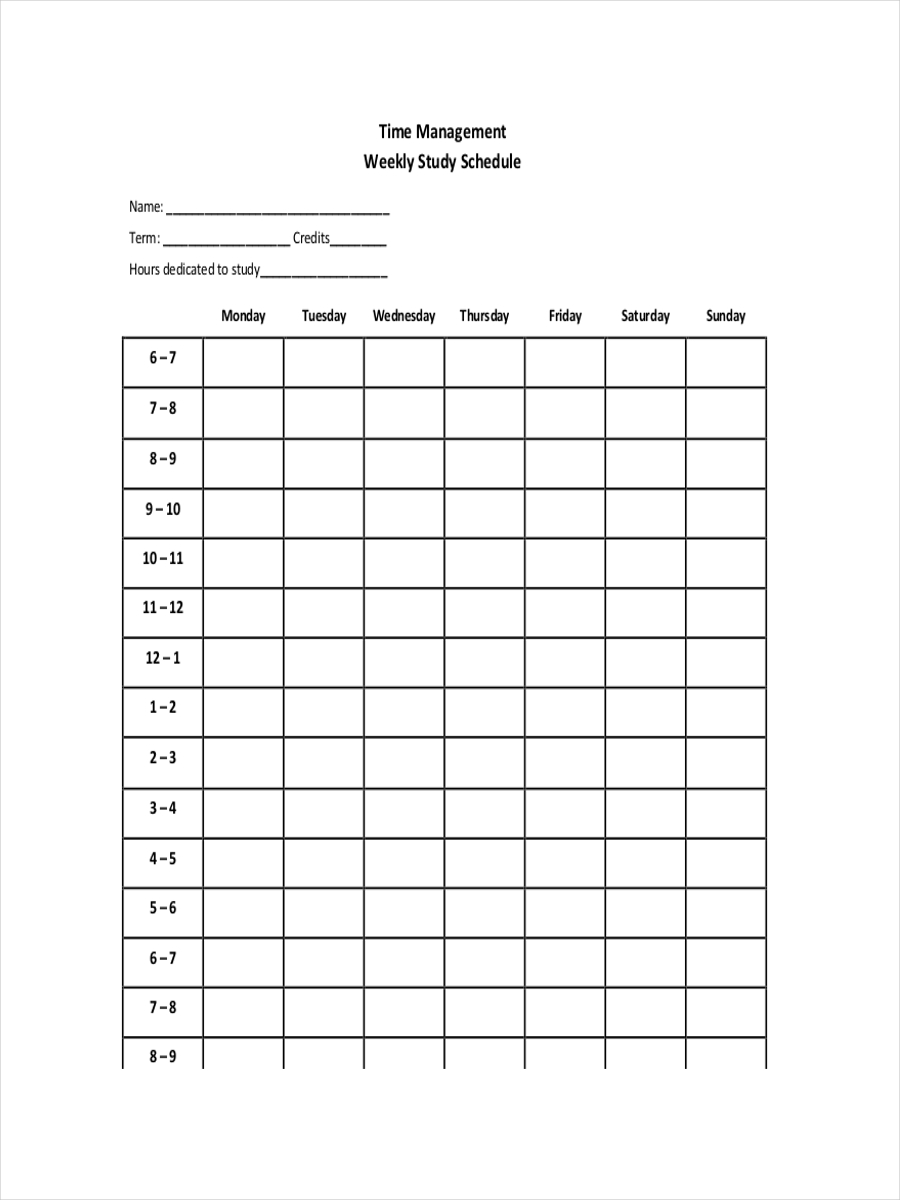 Weekly Schedule for Time Management