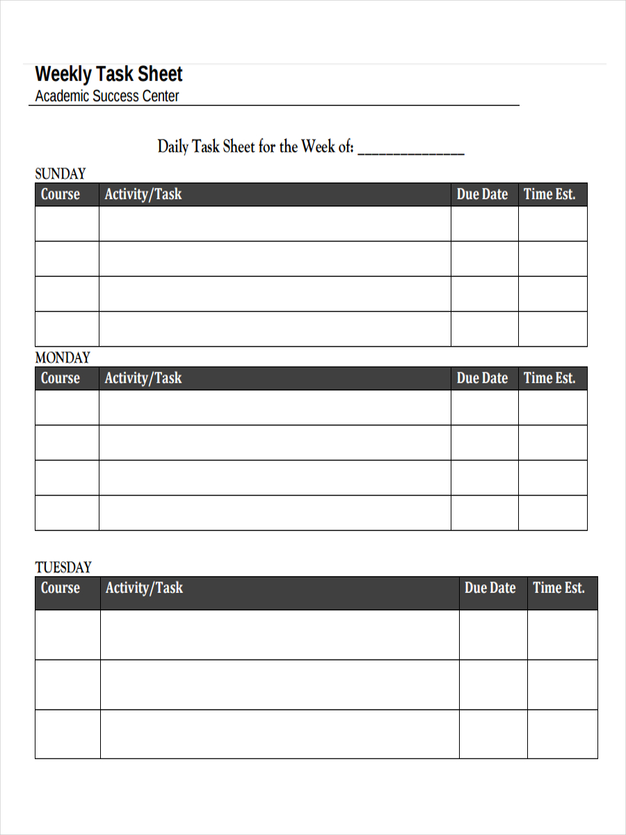 task sheet en español