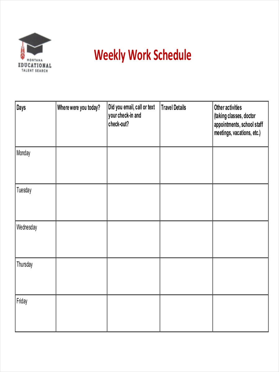 free sample work schedule template