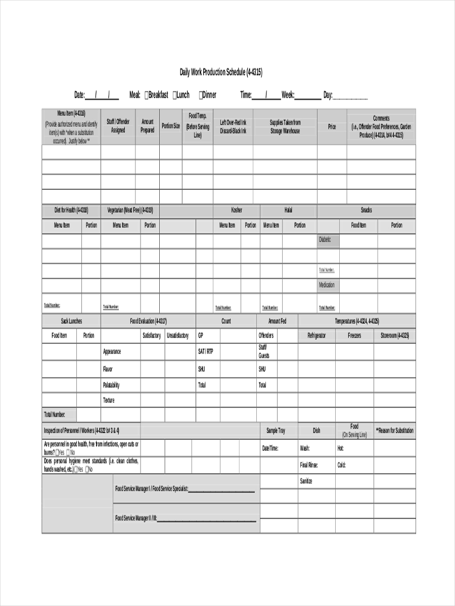 work production schedule