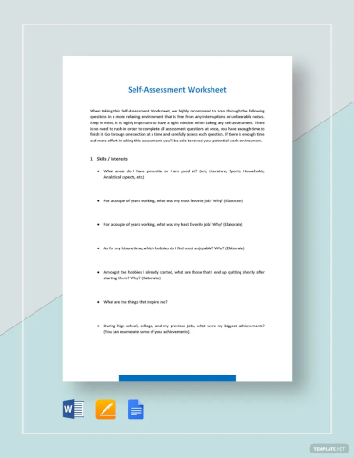 Worksheet Self Assessment Template