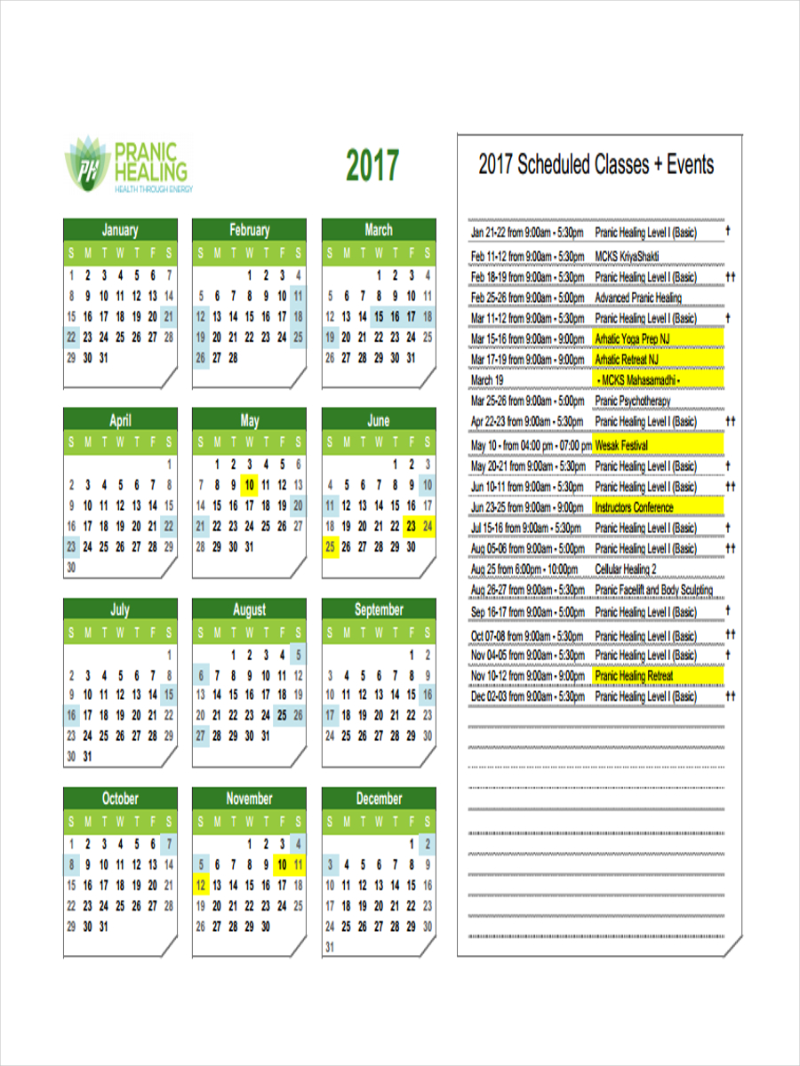 yearly calendar schedule example
