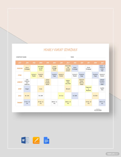 yearly event schedule template