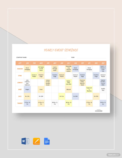 Yearly Event Schedule Template