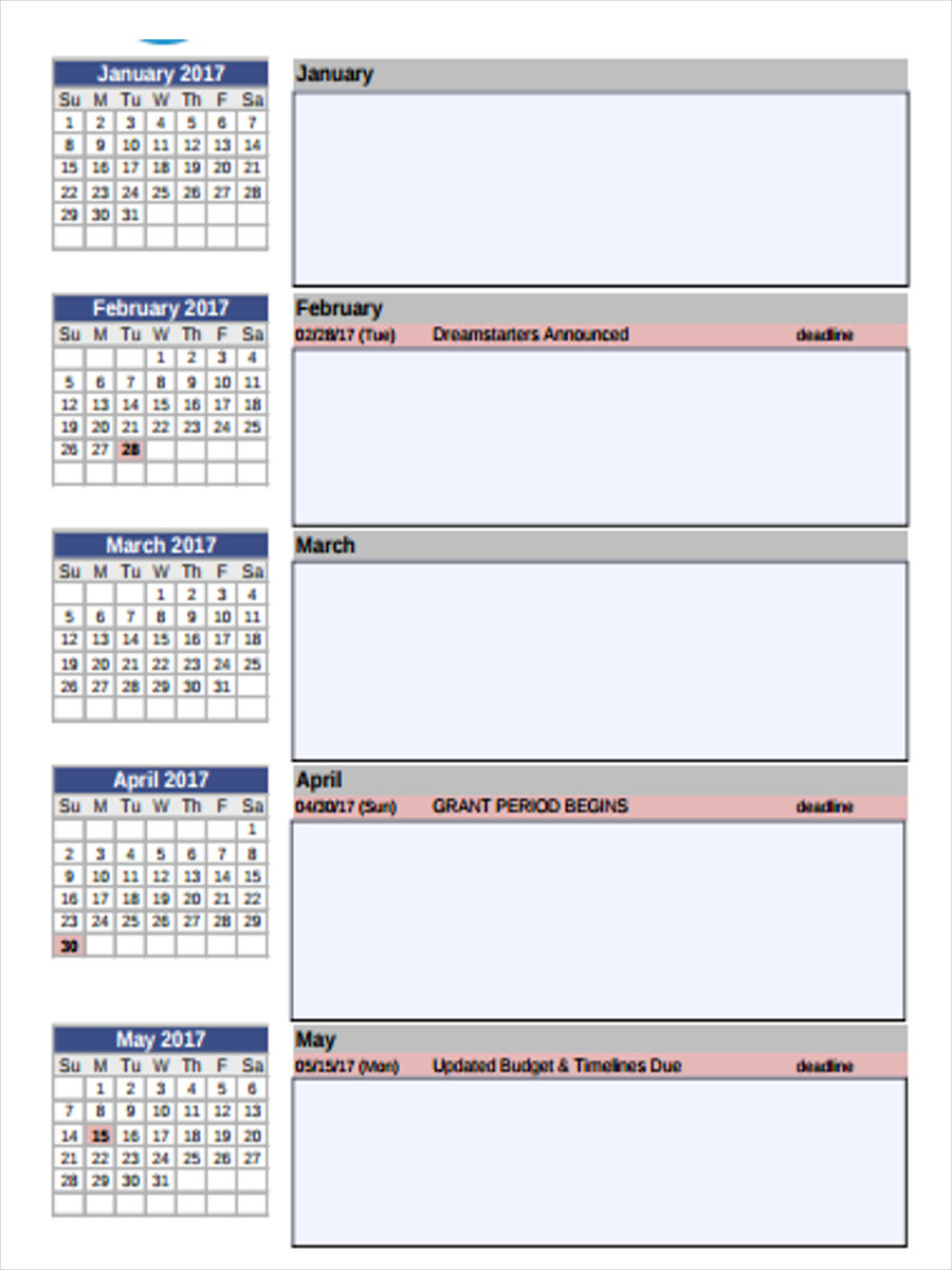 yearly schedule of events