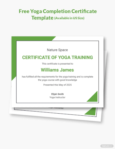 yoga completion certificate template