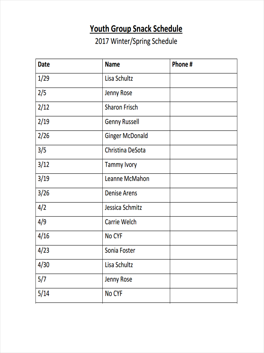 Snack Schedule Example