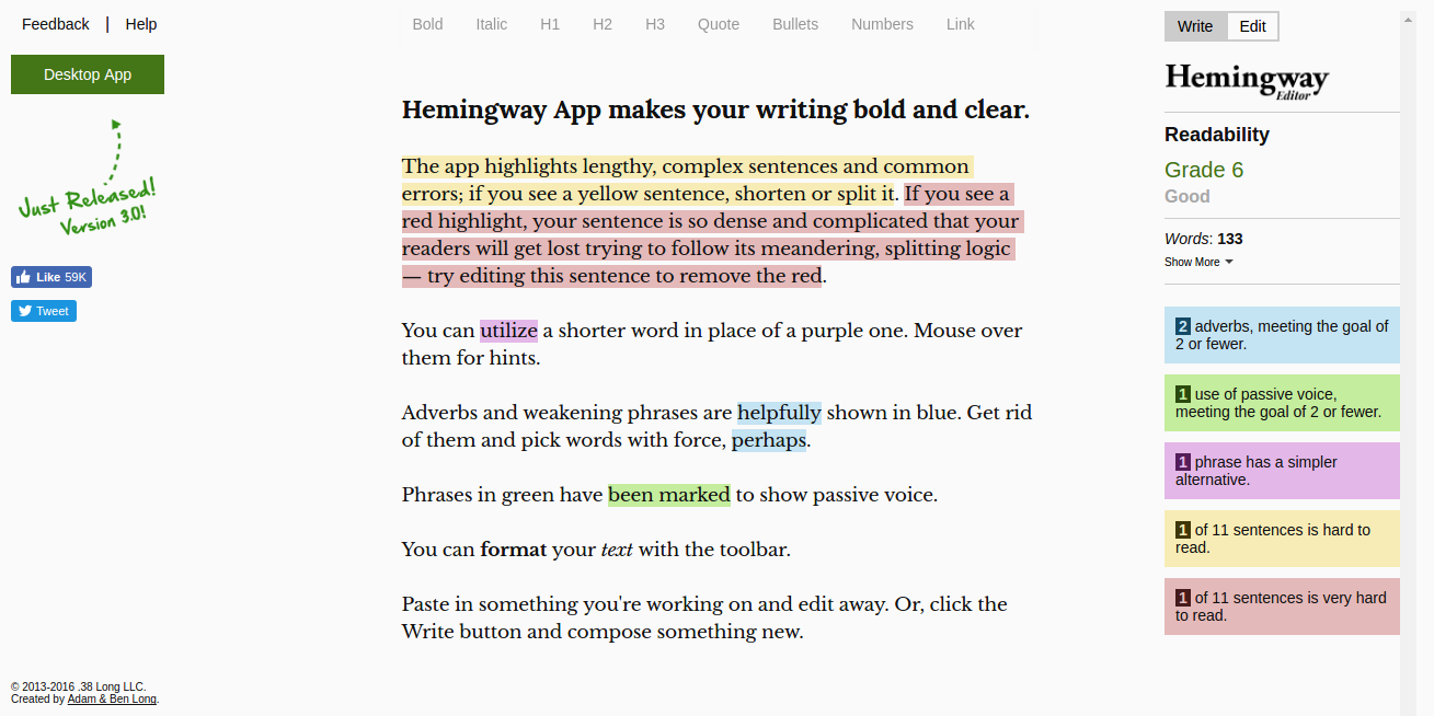 See past something. Hemingway Editor. Hemingway app. Overwrite button.