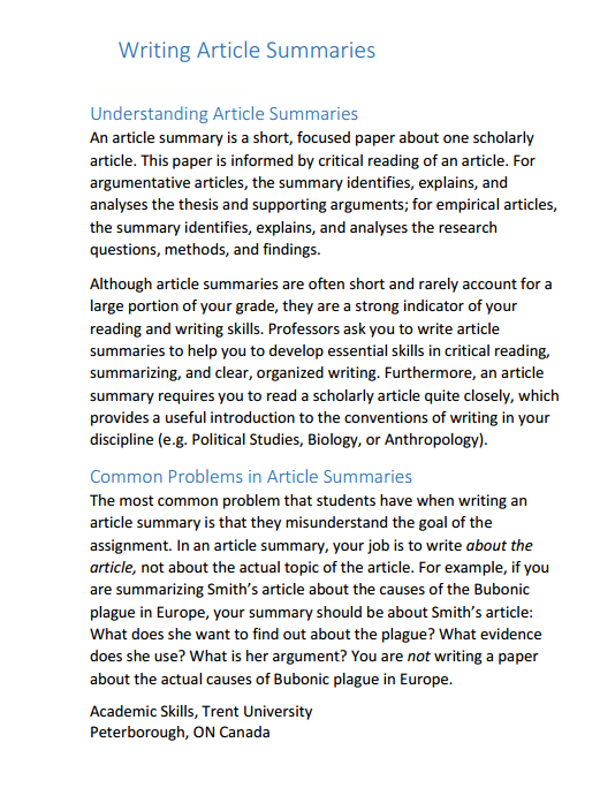 summarize article sample