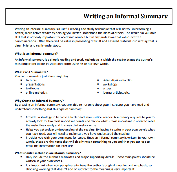 Writing an Informal Summary