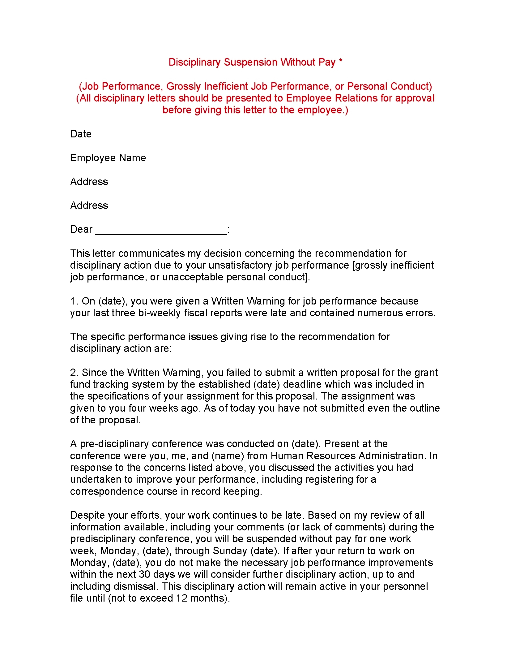 disciplinary suspension letter template