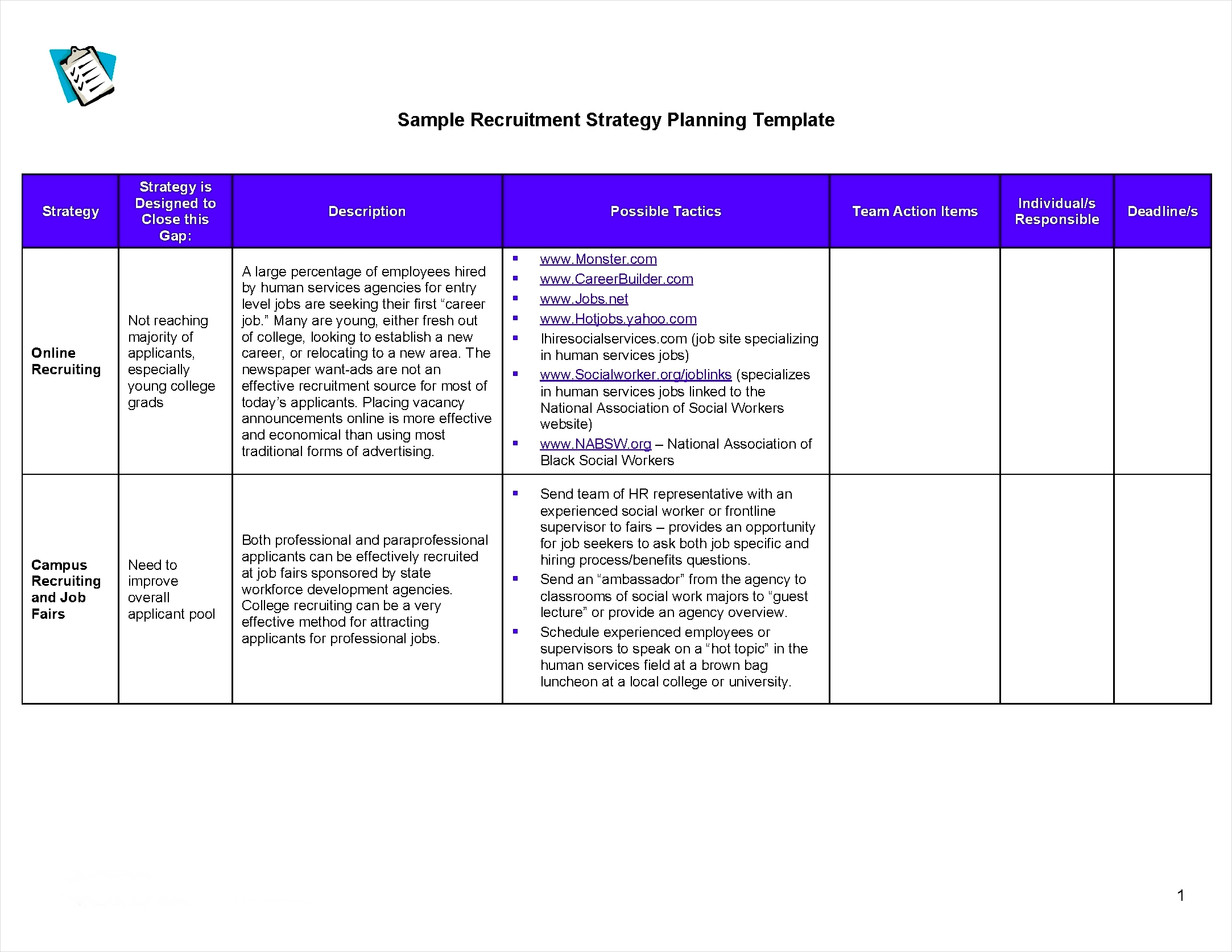 sample recruitment strategy planning template