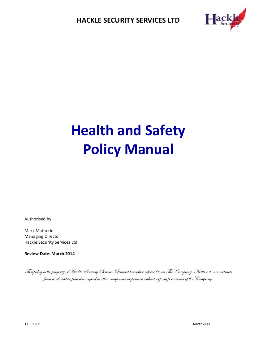 HealthSafety Policy 21 Examples Format Pdf Examples