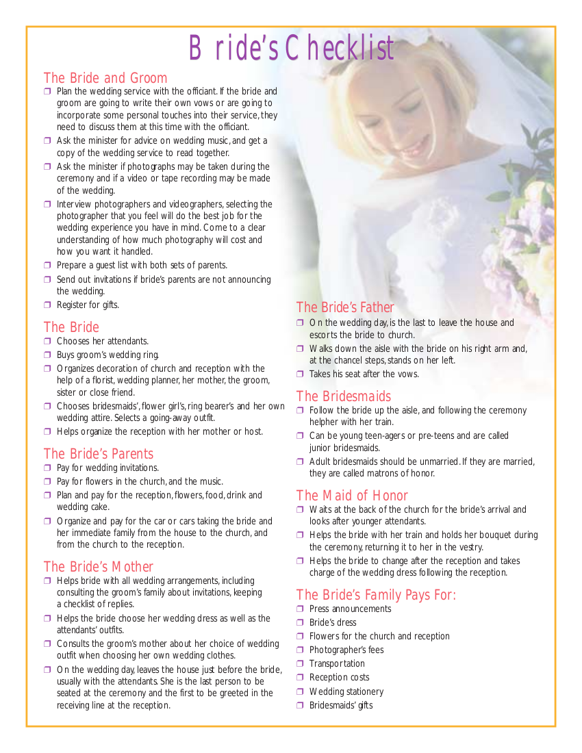 Bride Checklist 16+ Examples, Format, Pdf Examples