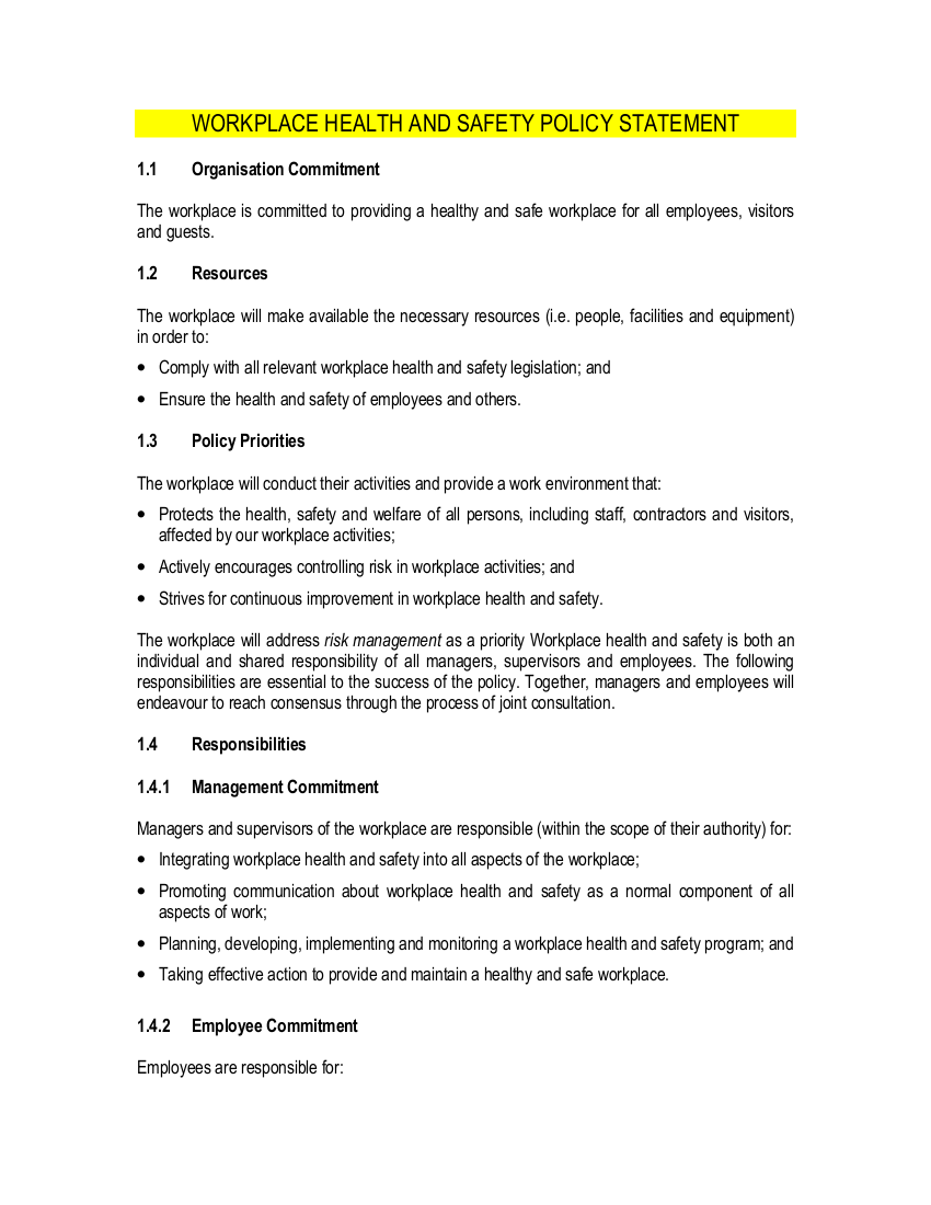 HealthSafety Policy 23+ Examples, Format, Pdf