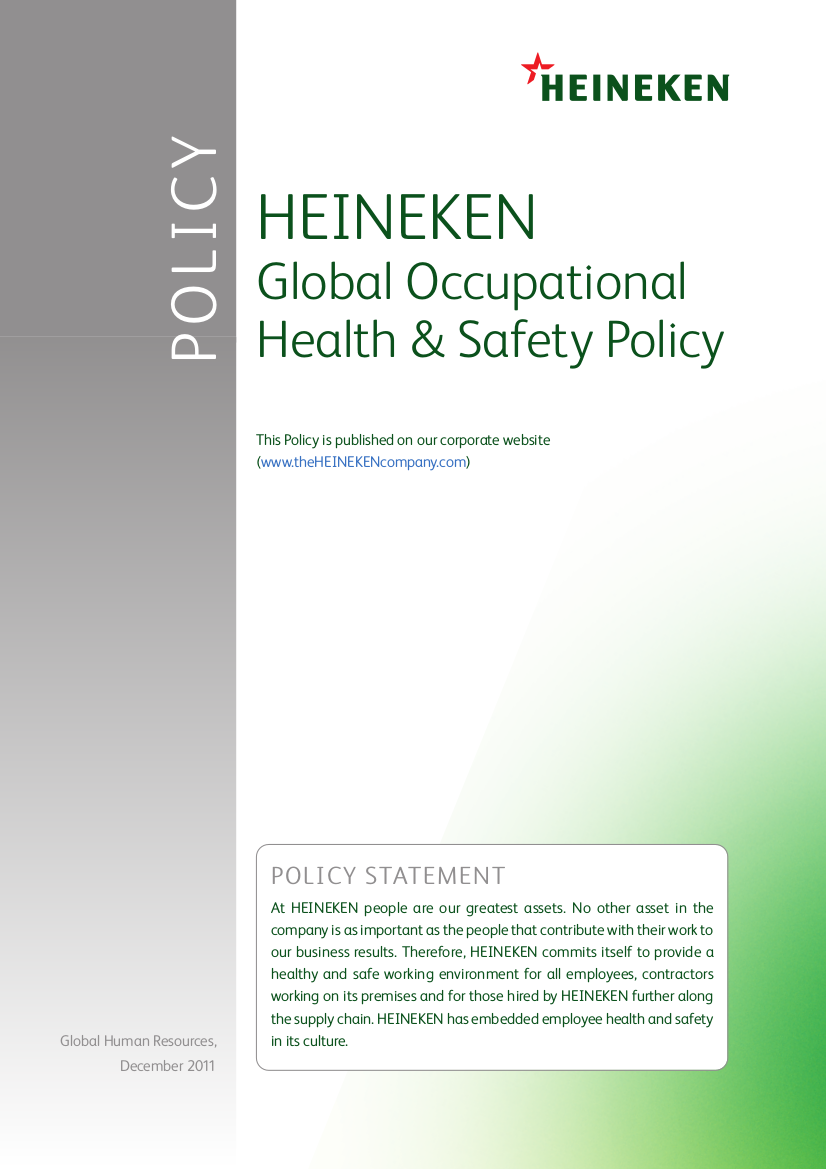 19 heineken nv 2011 global occupational health and safety policy
