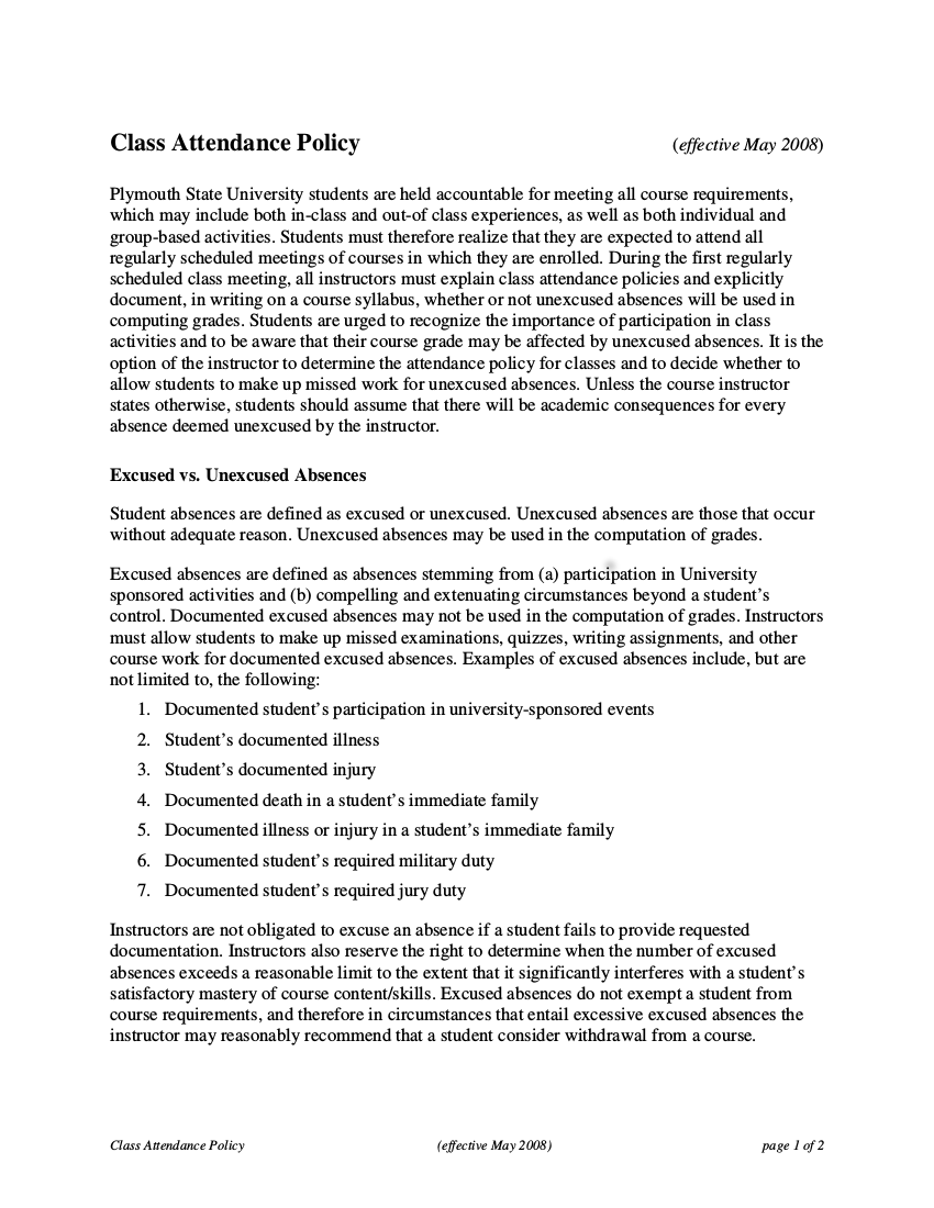 Attendance Policy 15+ Examples, Format, Pdf