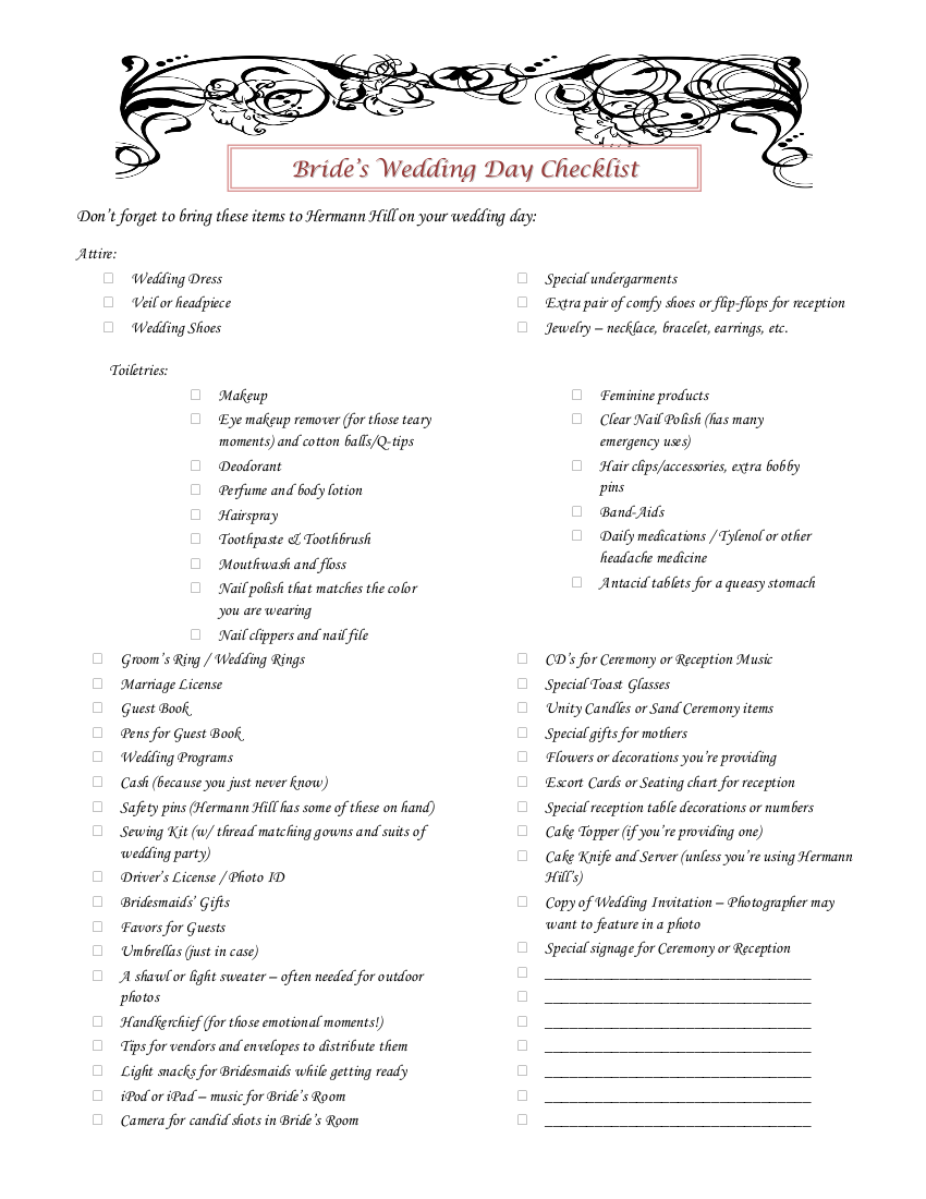 3 brides wedding day checklist