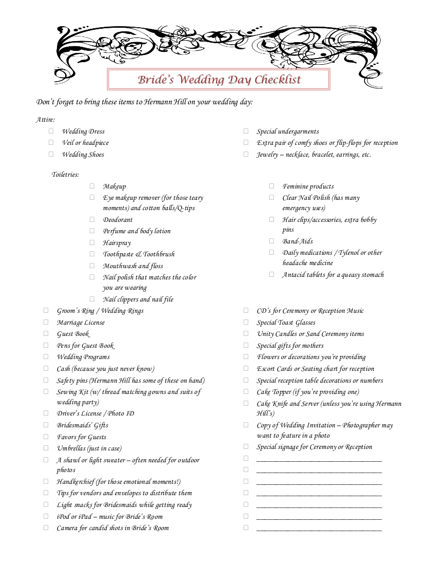 Bride Checklist - 16+ Examples, Format, Pdf | Examples