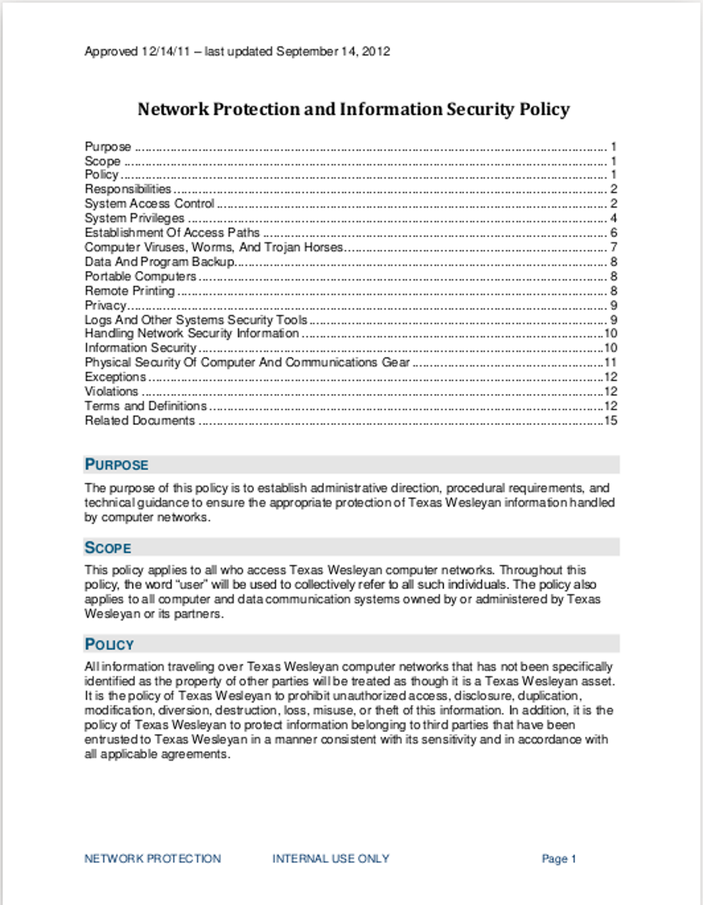 Network Security Policy Examples