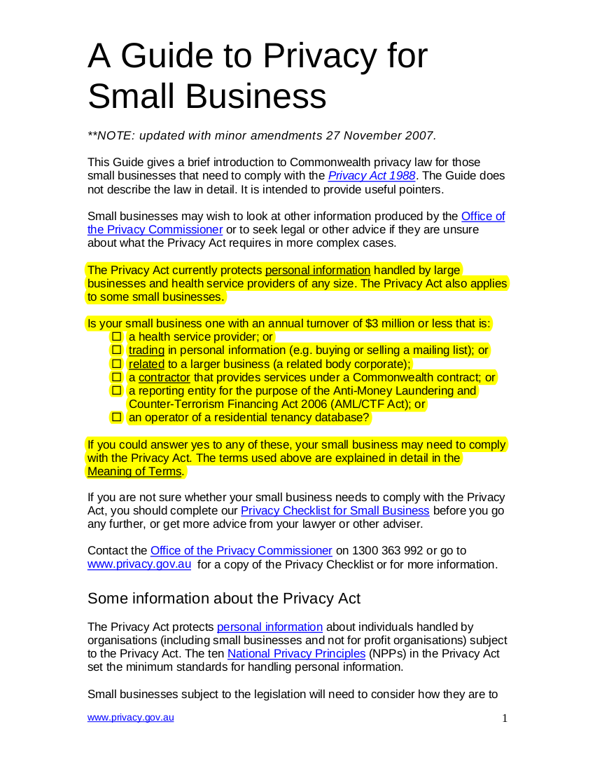 6 A Guide to Privacy for Small Business