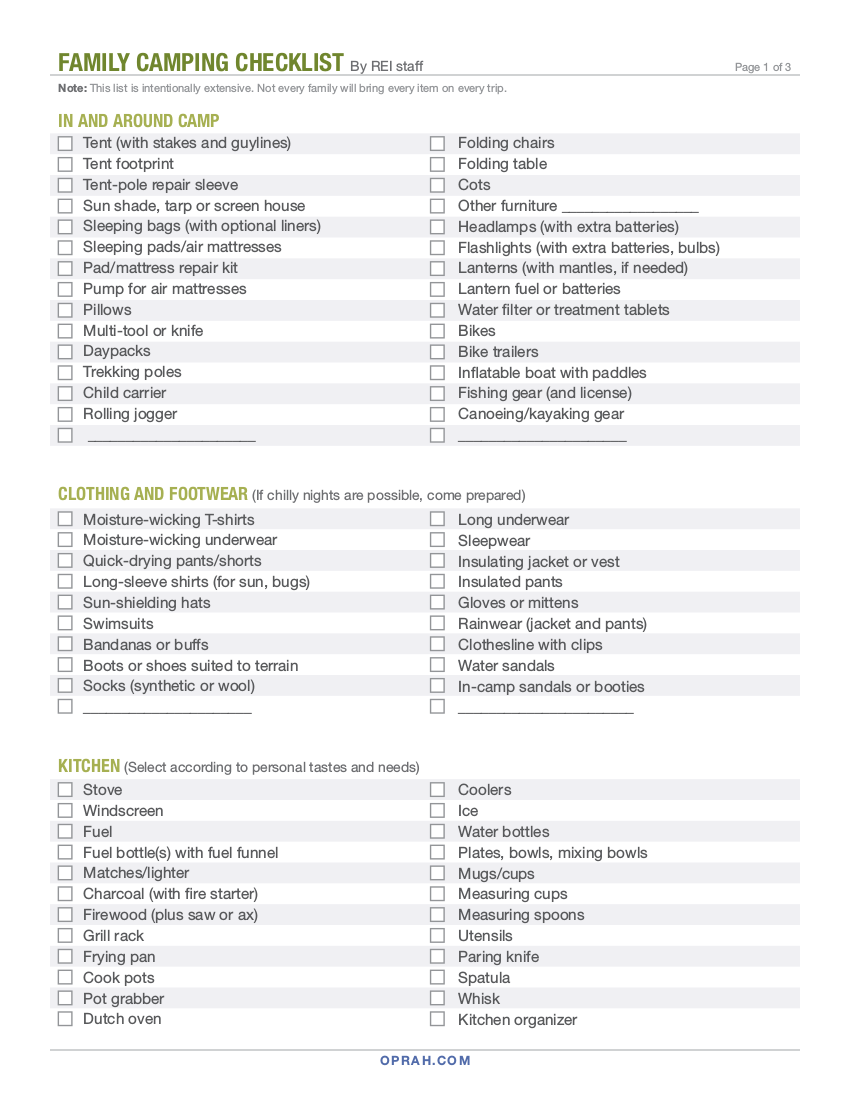 6 family camping checklist