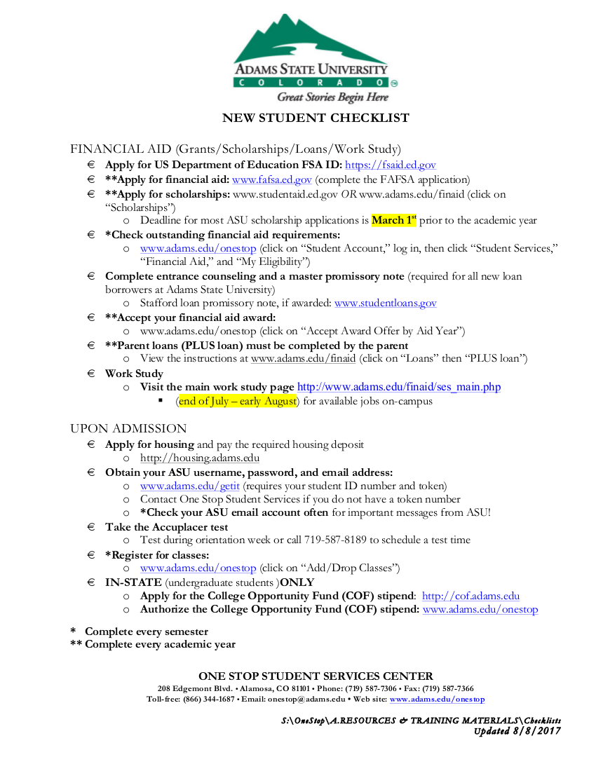 7 new student checklist