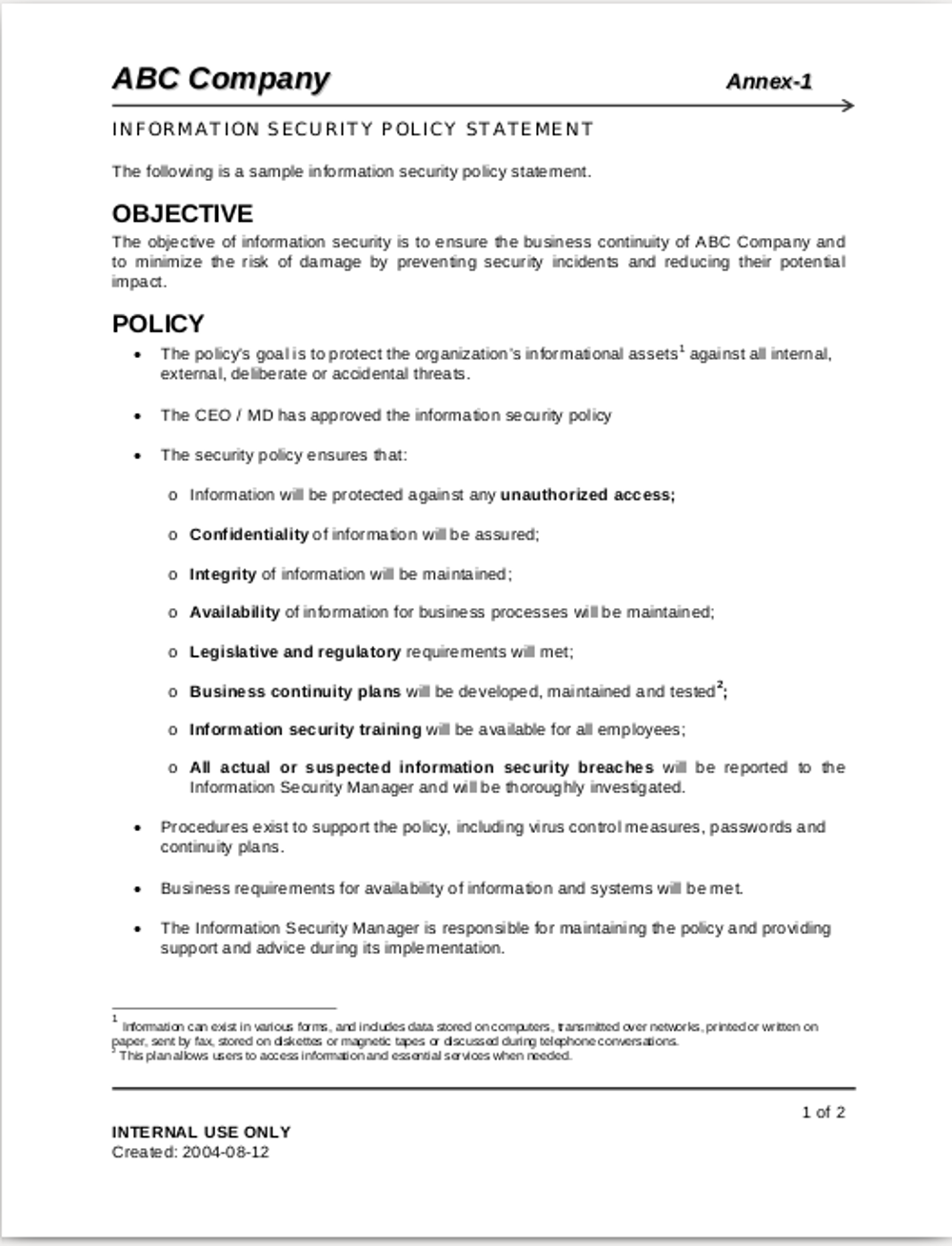 Abc Policy Template