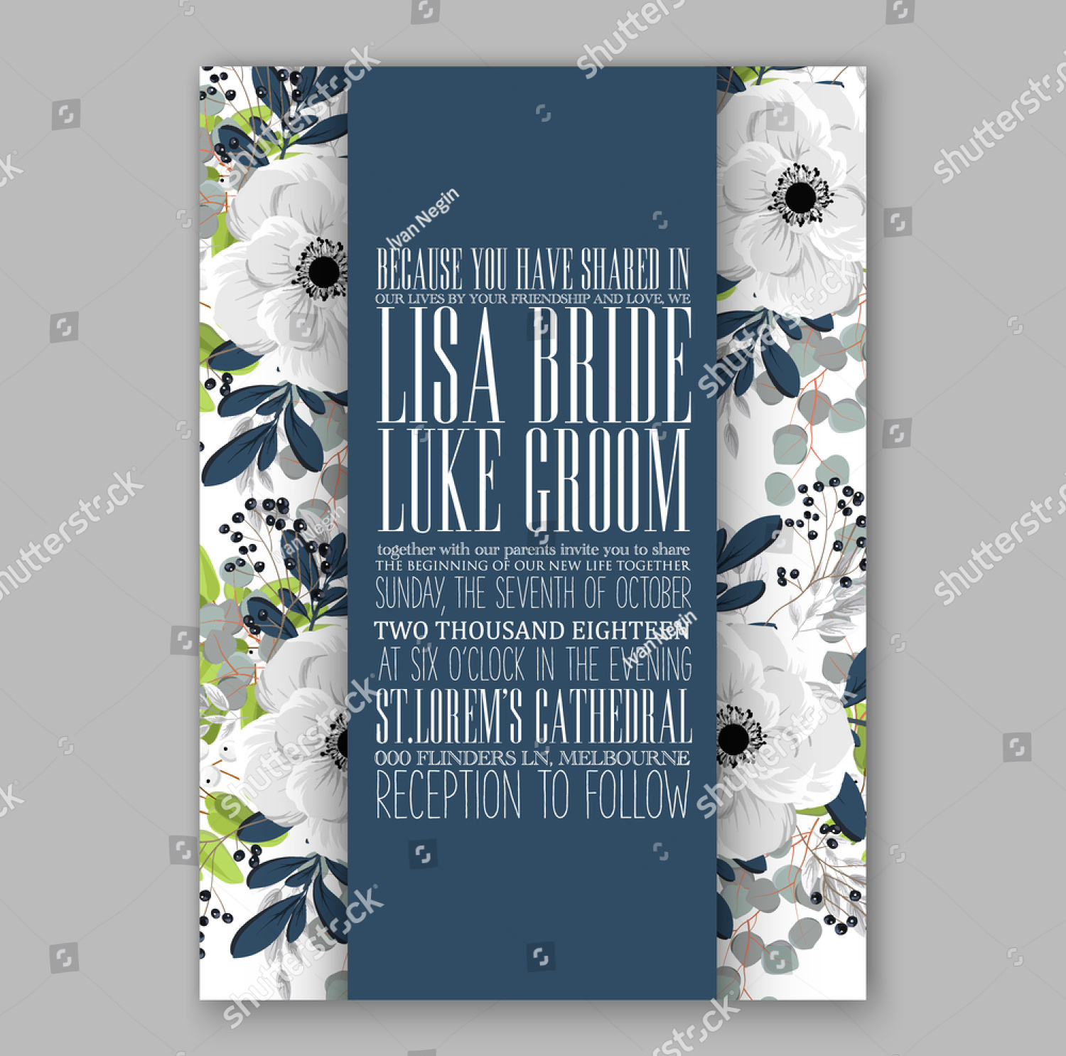anemone wedding invitation